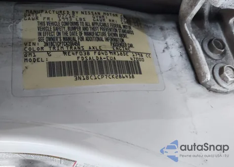 2012 Nissan Versa 1.8 S z USA, uszkodzony, nr VIN 3N1BC1CP7CK286458